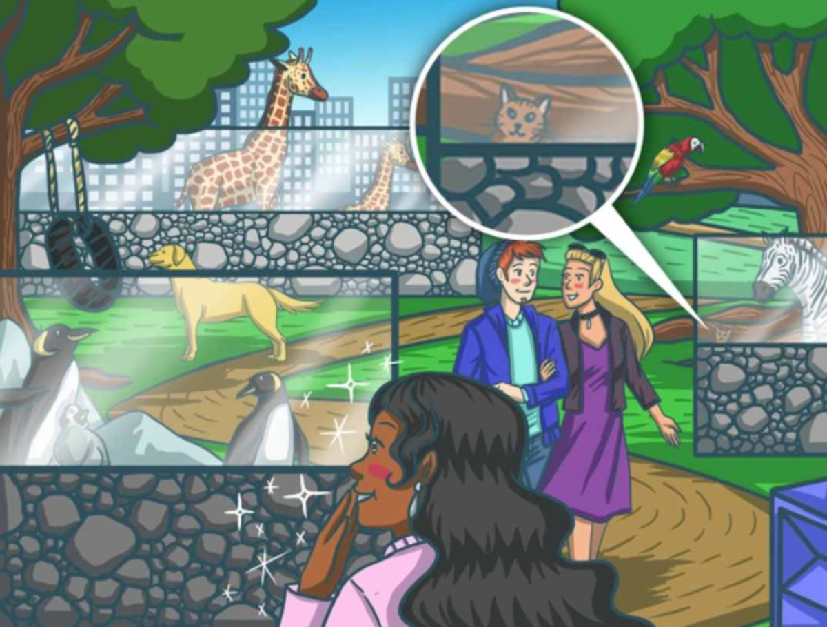 Mačka na sestavljanki je težko hitro najti / risba Bright Side Mačko na sestavljanki je težko hitro najti / Bright Side drawing