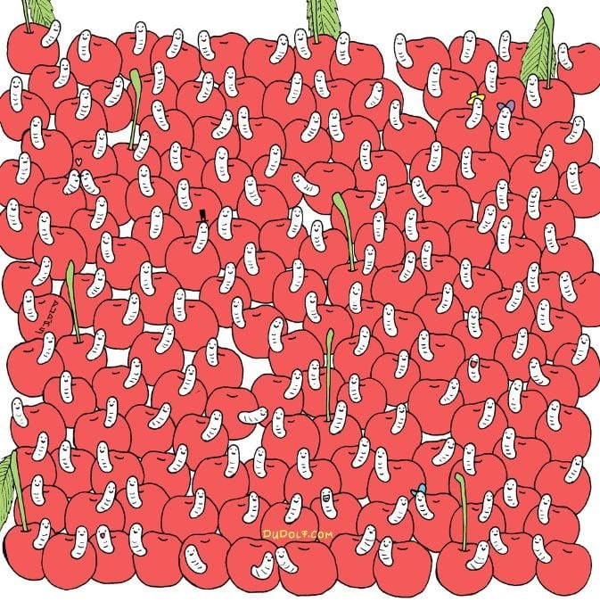 Uganka za orlove oči: v 30 sekundah poiščite češnjo brez črva